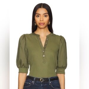 Veronica Beard Top Womens coralee puff sleeve stretch cotton Black Shirt